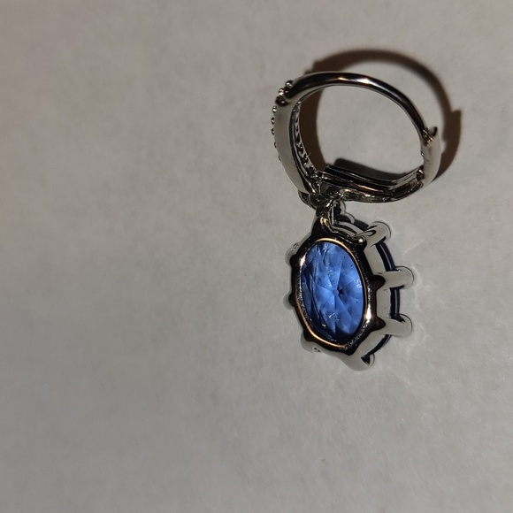 NWOT Lab Created Blue Sapphire Rhodium Plating Drop Stone Clasp Earrings - Picture 4 of 4